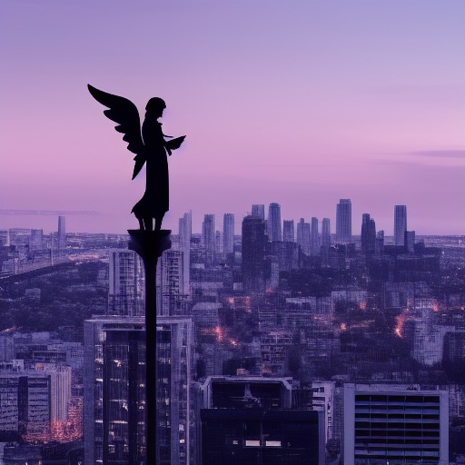 Guardian angel in silouette overlooks the city